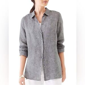 J. Jill love linen 100% linen button down shirt large gray Lagenlook essential